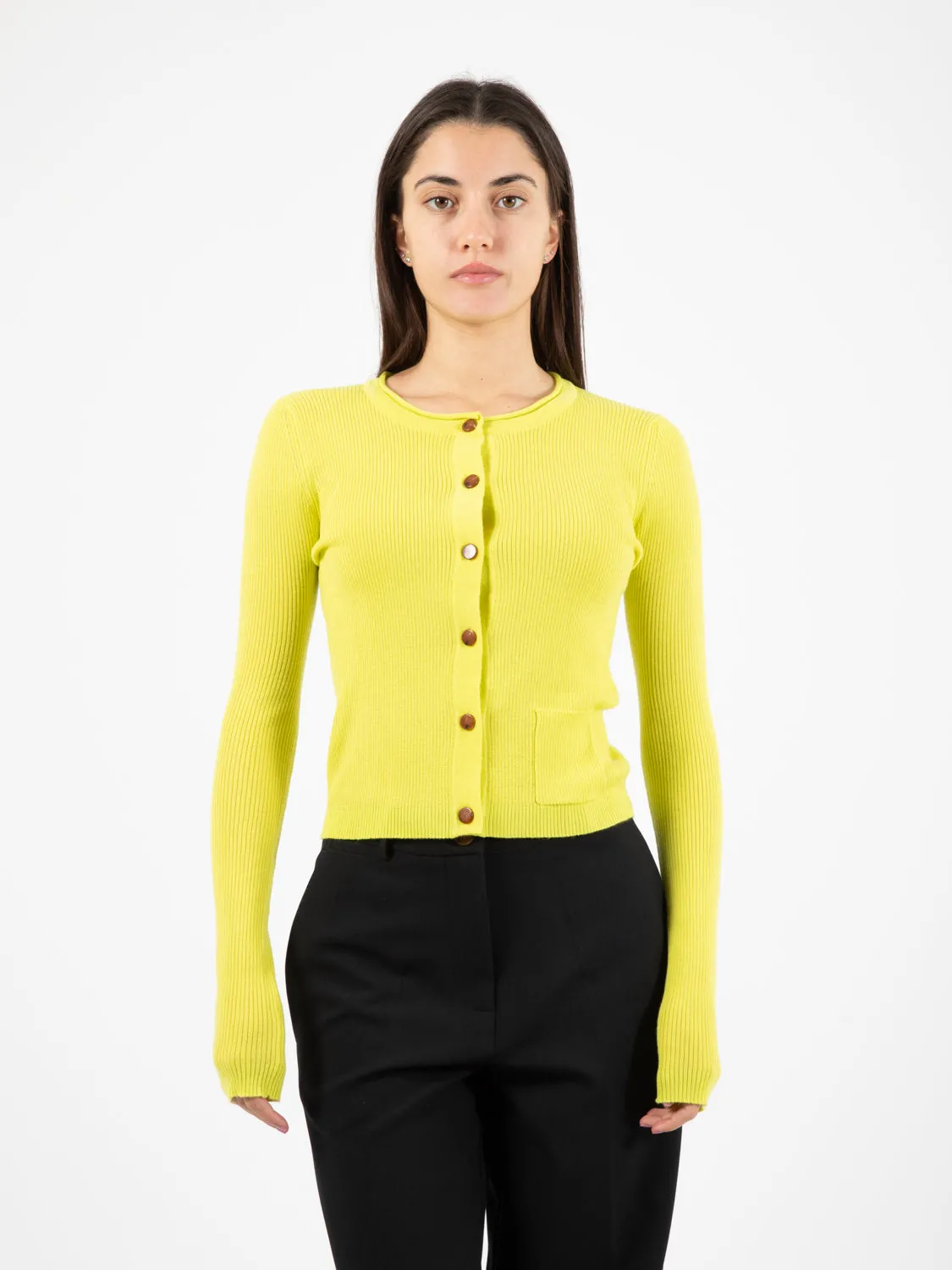 Cardigan a costine verde acido