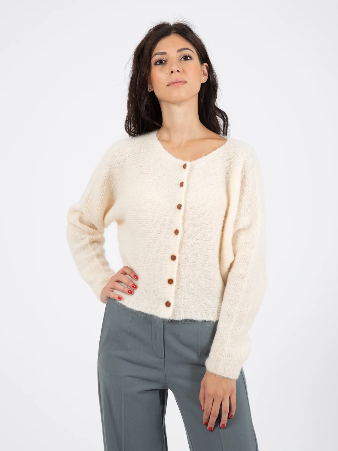 Cardigan super mohair boxy latte