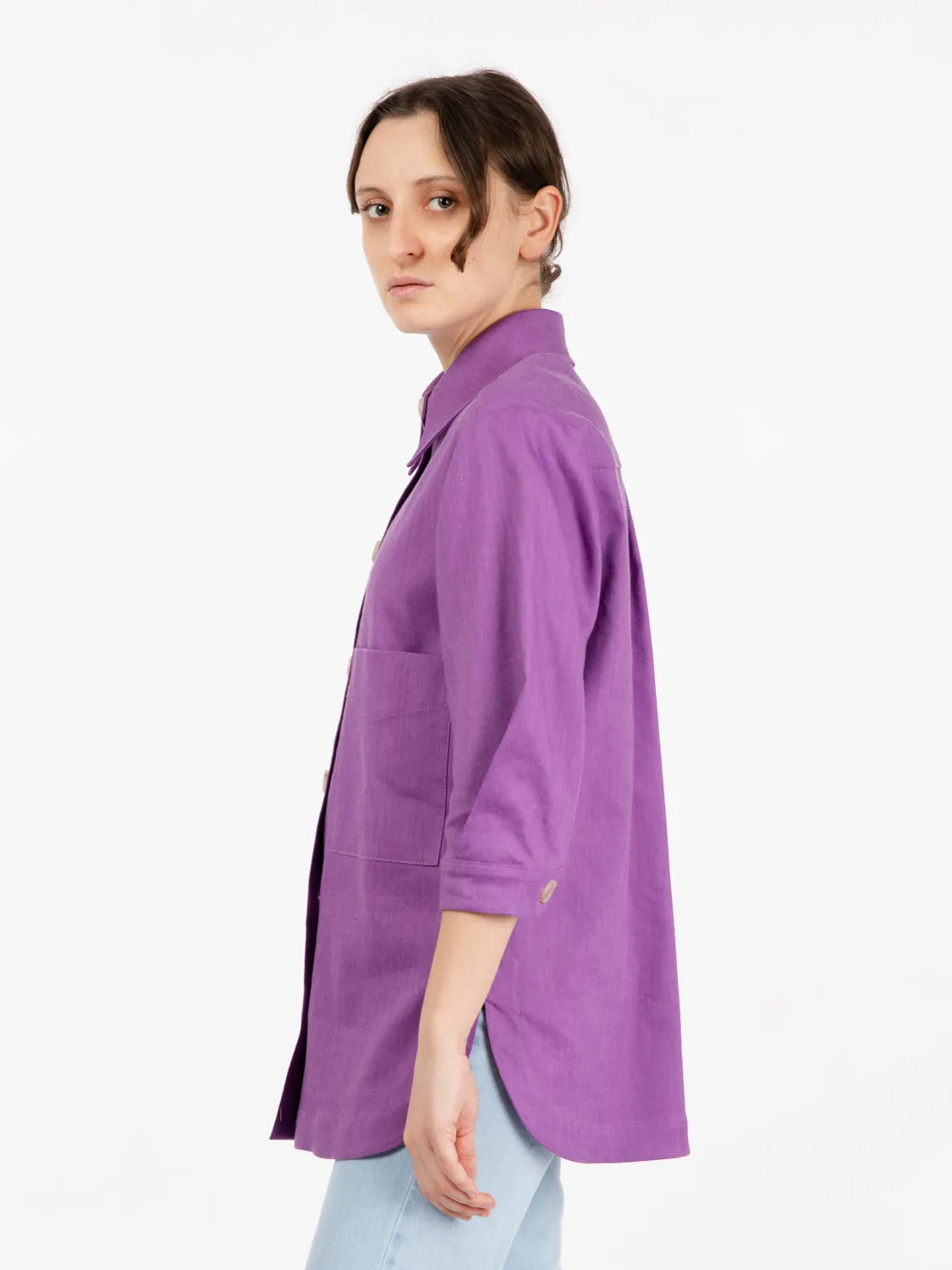 Giacca camicia in lino stretch orchidea