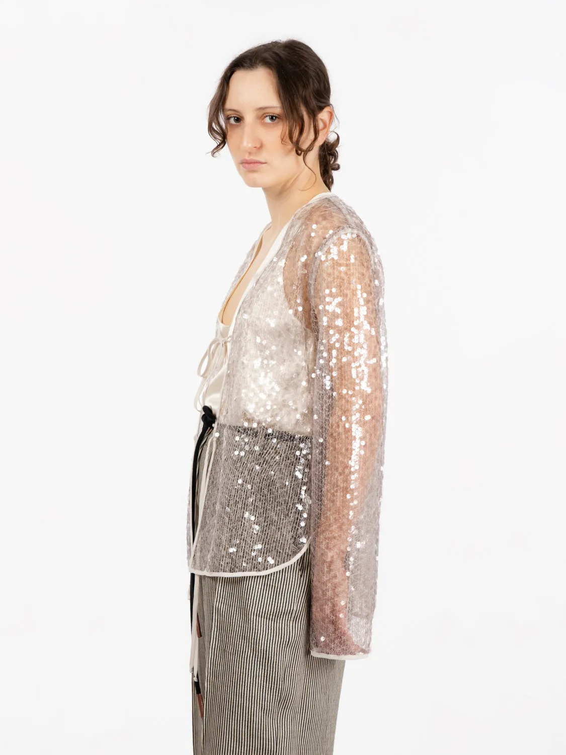 Kimono lace paillettes fumè