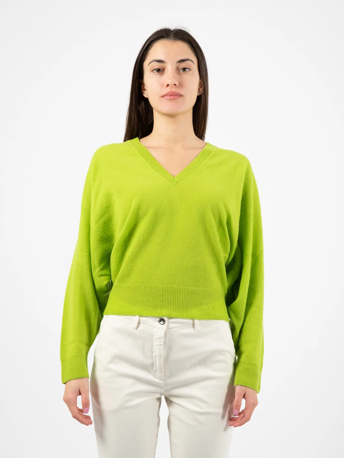 Maglione morbido scollo a V verde