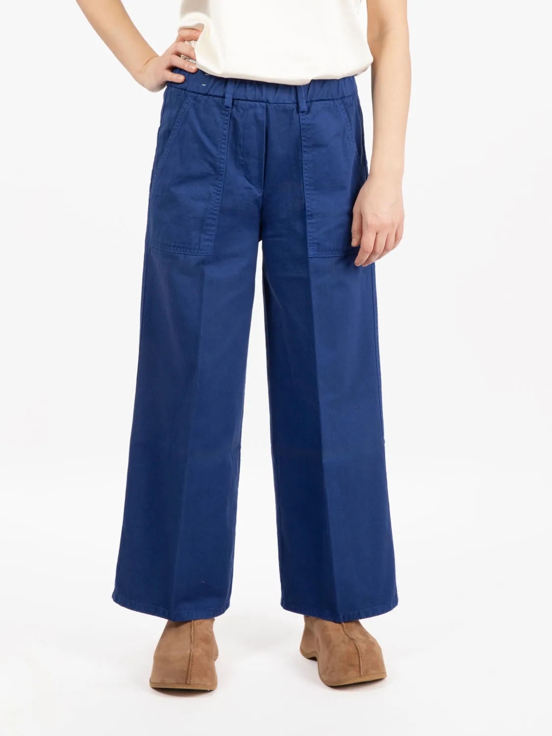 Pantalone wide gabardine inchiostro