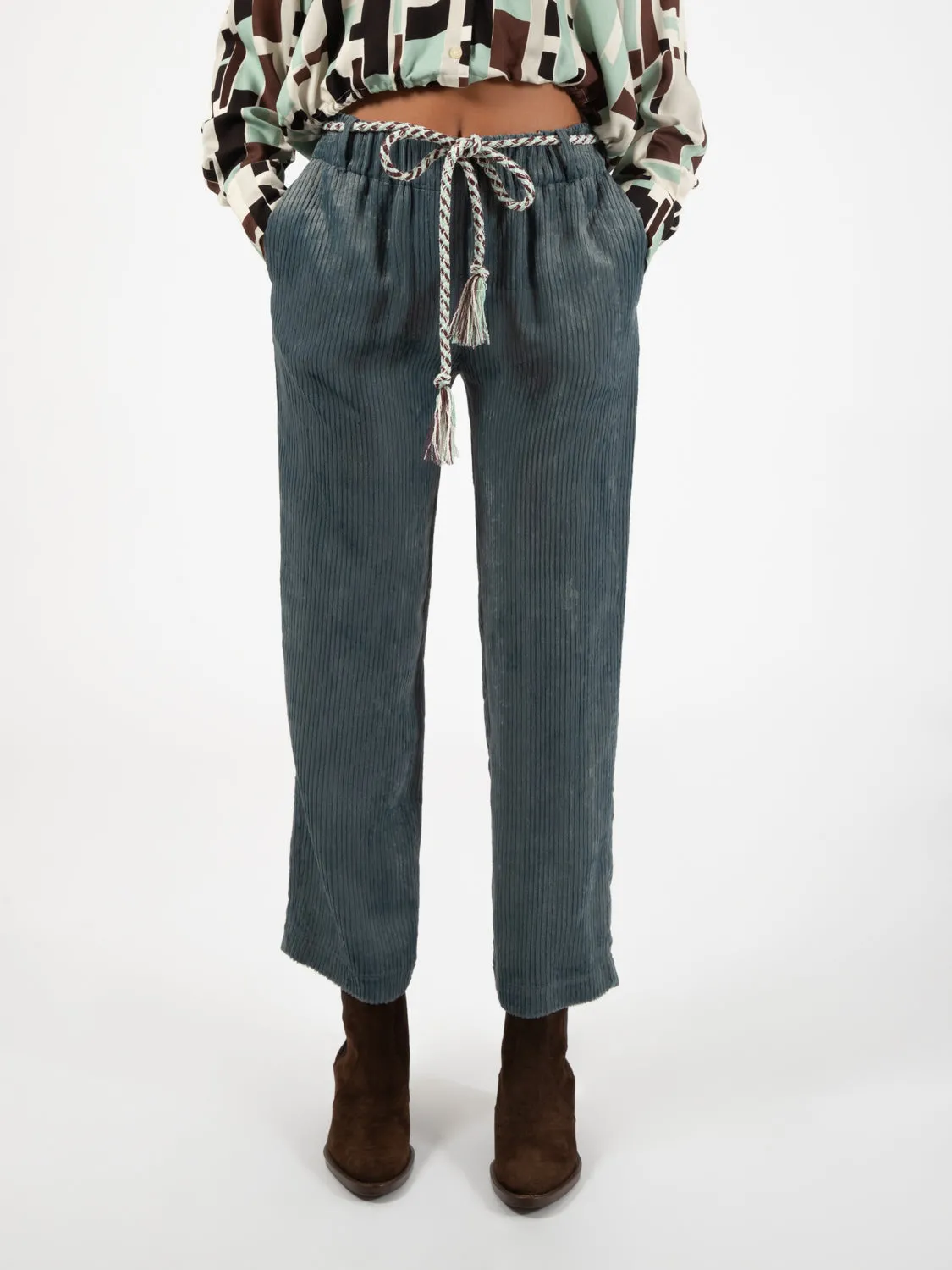 Pantaloni velvet a coste inchiostro