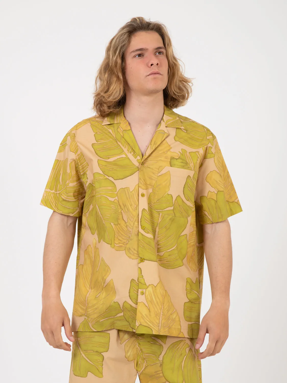 Camicia M/C fantasia foliage nude / verde