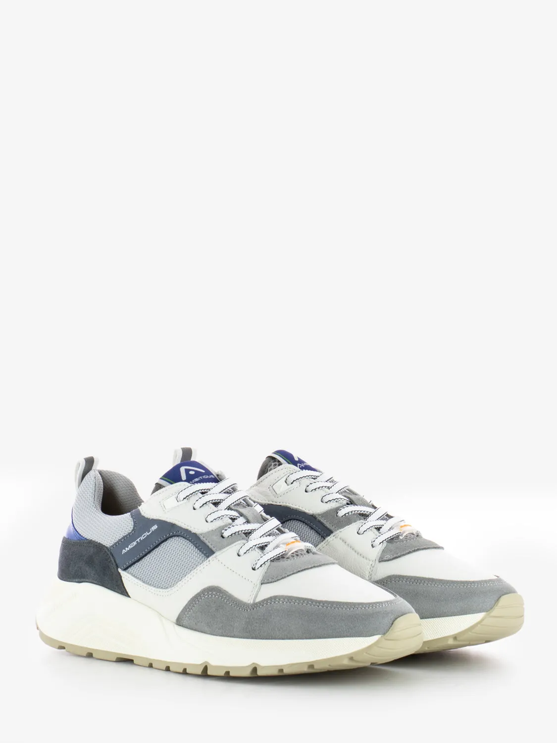 Sneakers in pelle e suede grey / blue