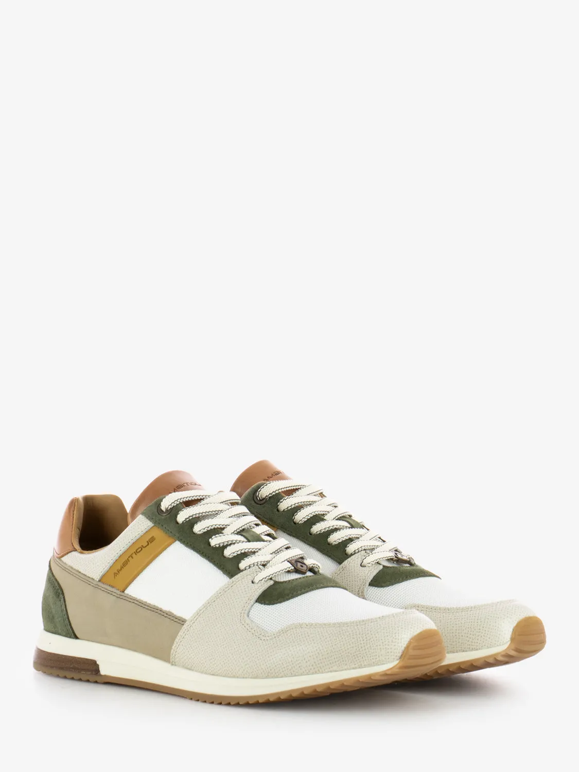 Sneakers in pelle e tessuto grey / off white / kaki