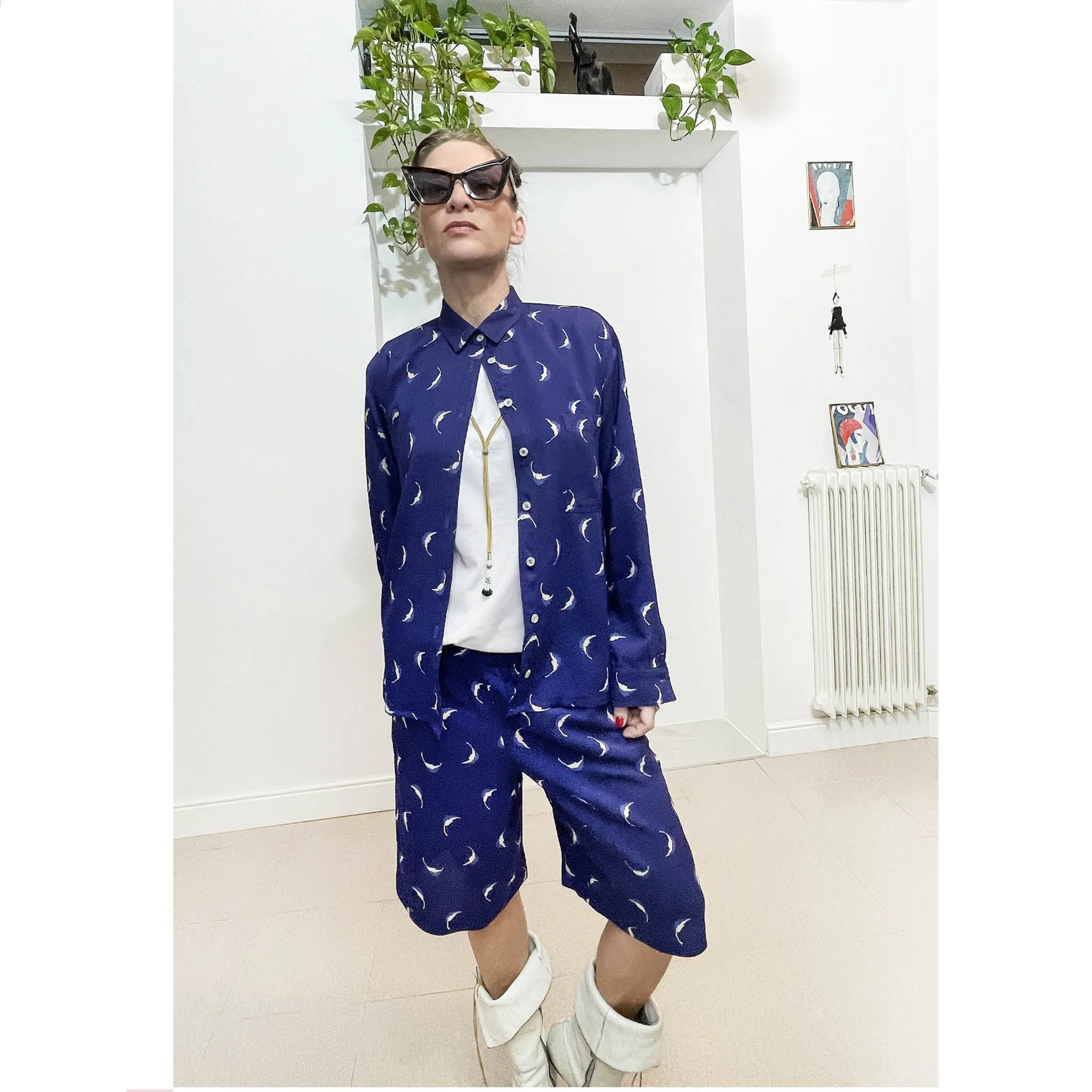 AMOUR Leaves - Camicia crepe viola