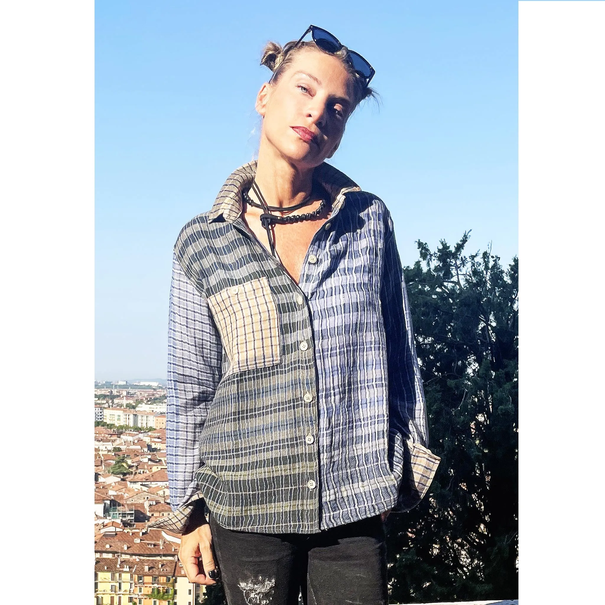 AMOUR WASTED CHECK - Camicia quadri doppia garza stramata