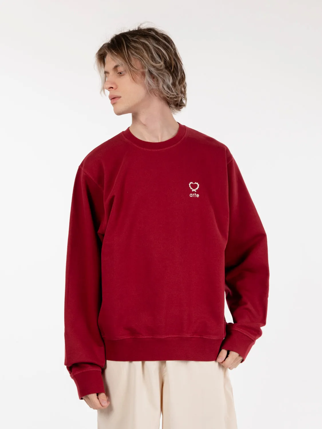 Felpa crewneck Carlos small heart bordeaux