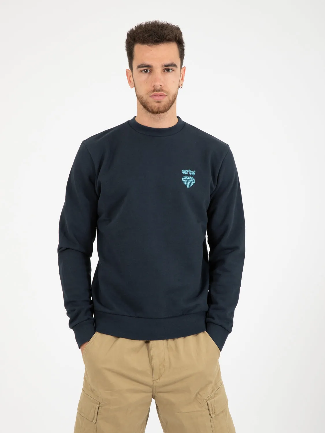 Felpa new chest heart logo crewneck navy