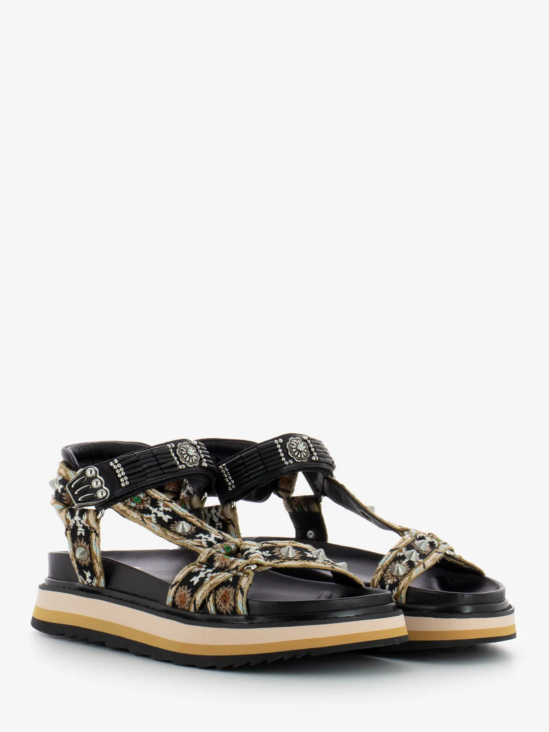 Sandali Ugo Bis ethnic ribbon black / nude