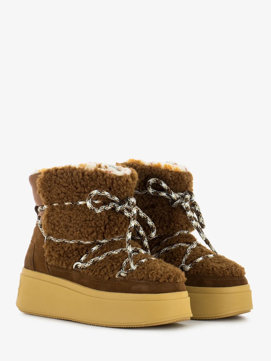 Tronchetto Moboo suede e teddy amber