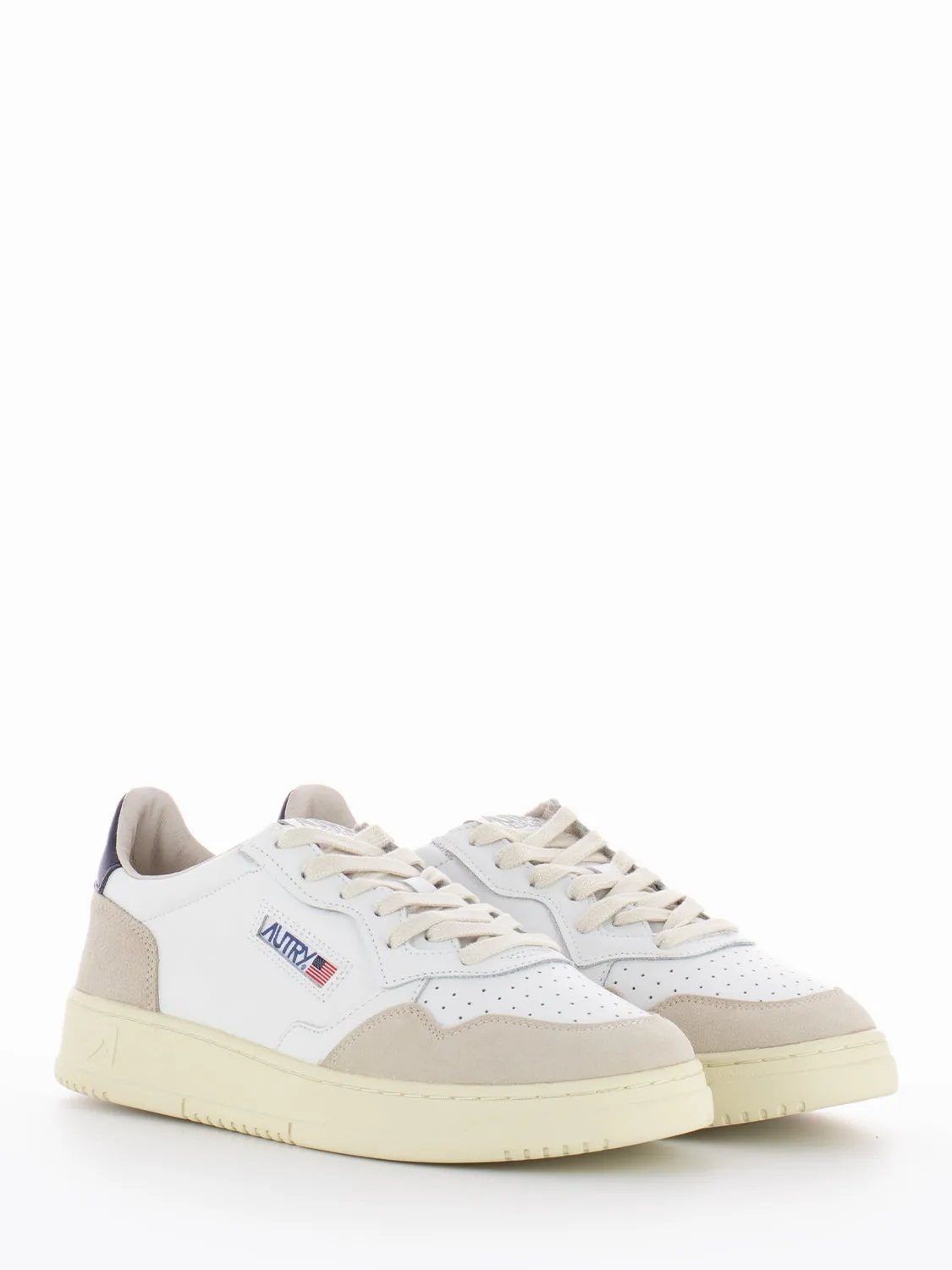 01 low in pelle e suede bianco / blu