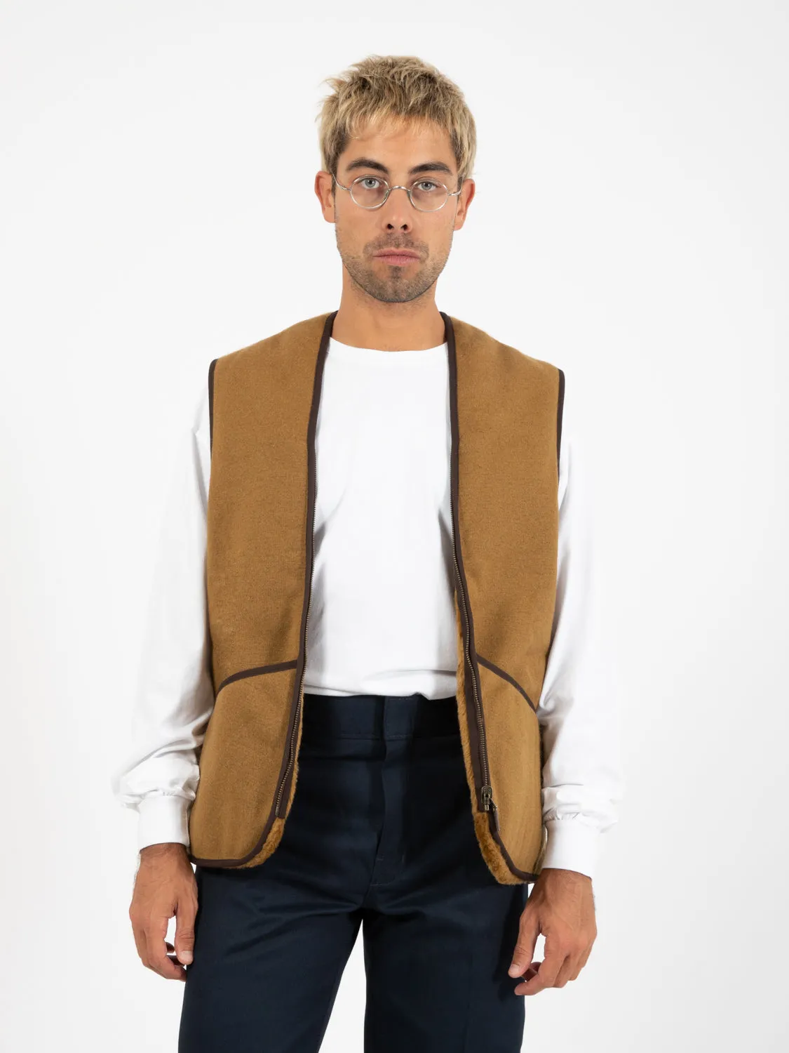 Gilet Warm Pile Waistcoat zip brown