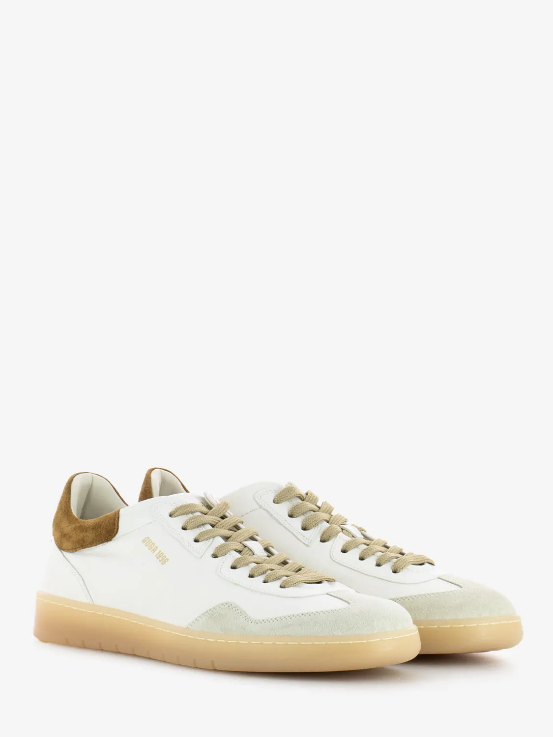 Sneakers in pelle e camoscio marmo / camelia