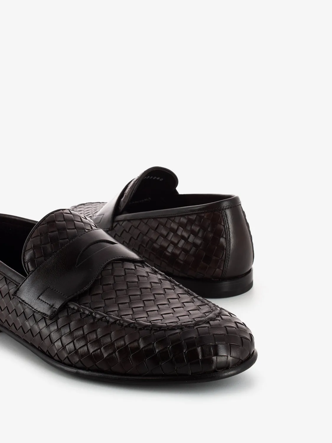 Mocassino penny intrecciato moka