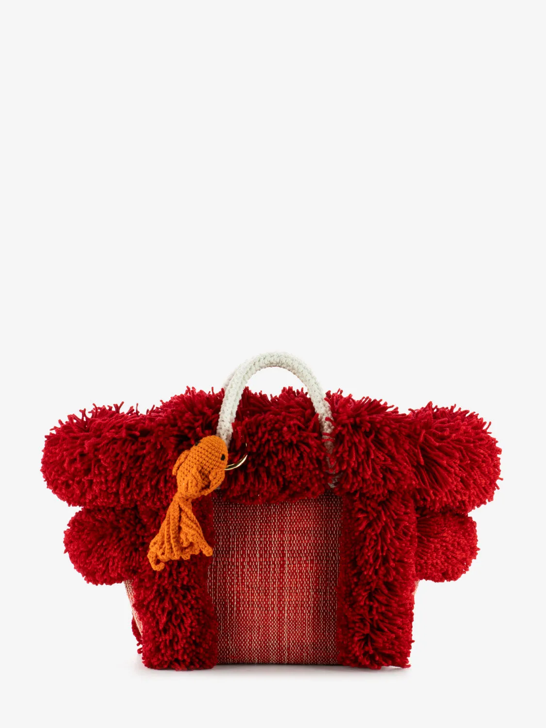 Borsa a mano con frange pompon rosso