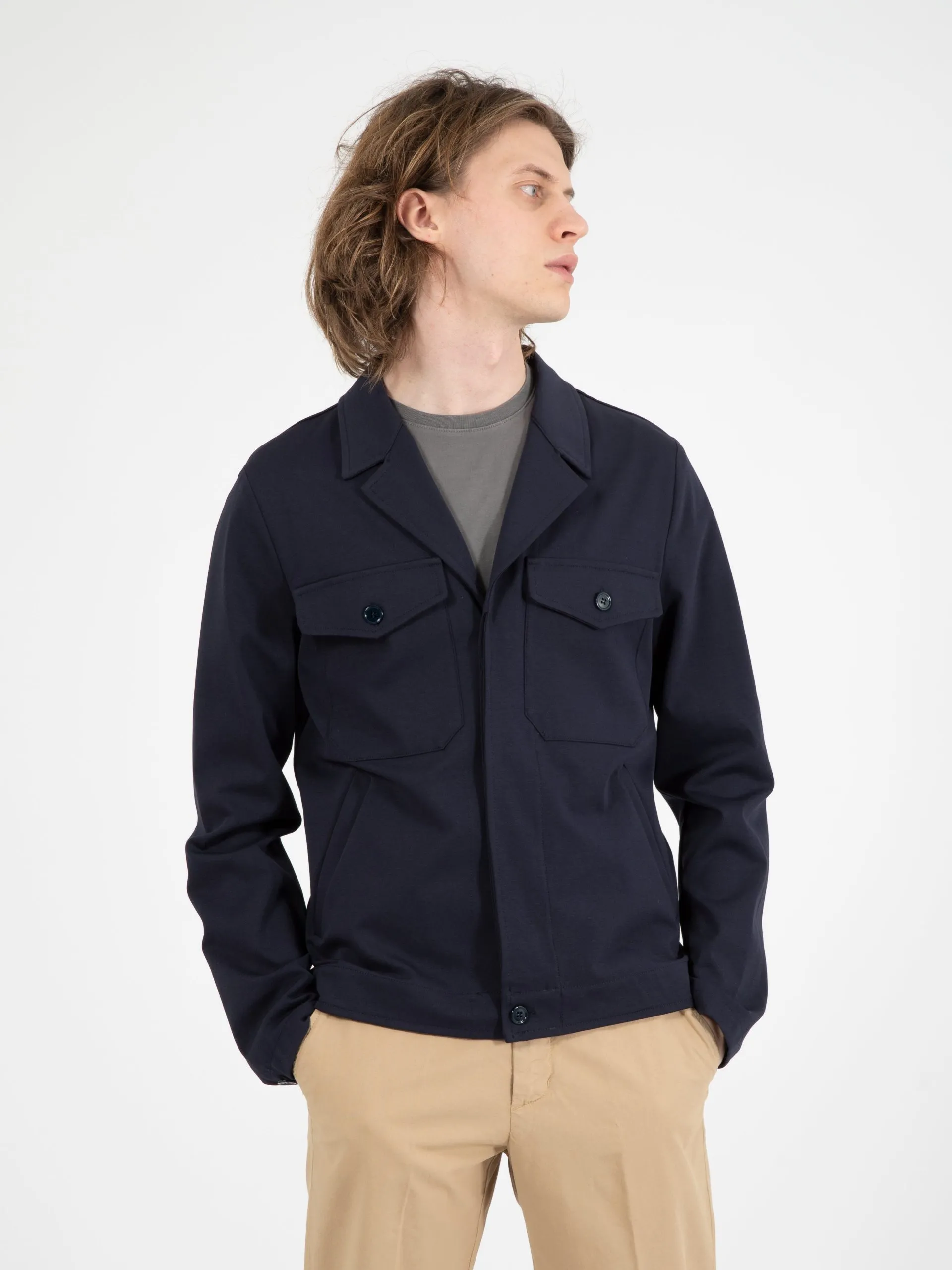 Giacca camicia cotone e nylon navy