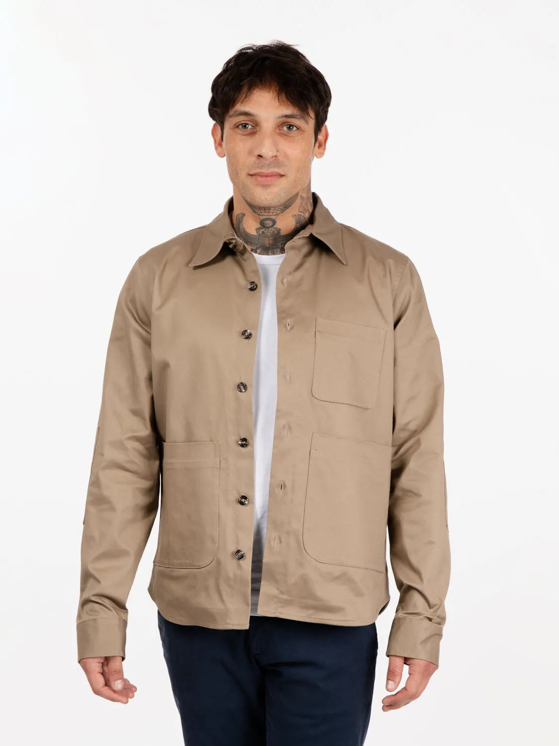 Giacca camicia in cotone sabbia