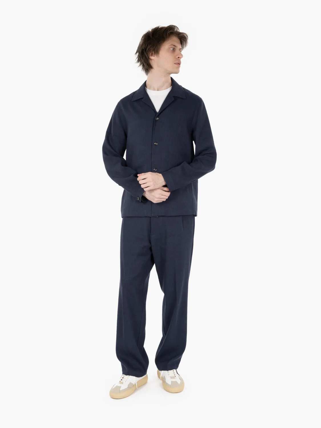 Giacca monopetto in viscosa e lino navy