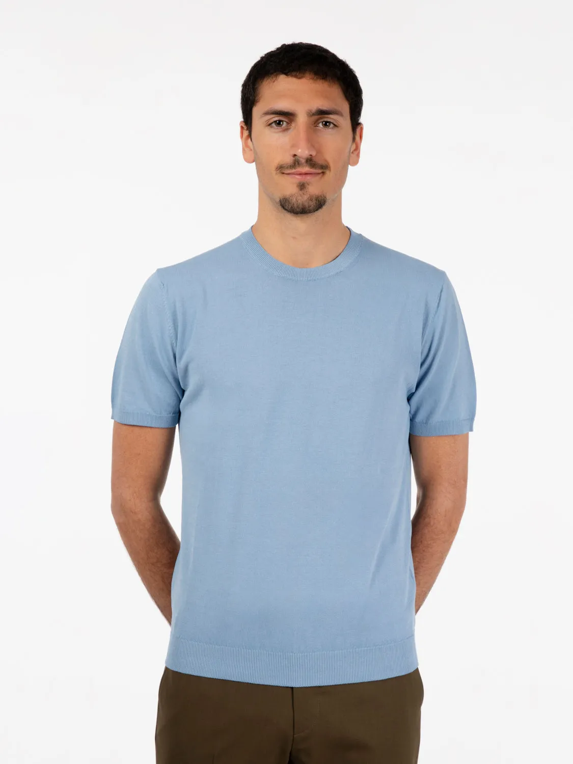 Maglia a maniche corte girocollo basic azzurro