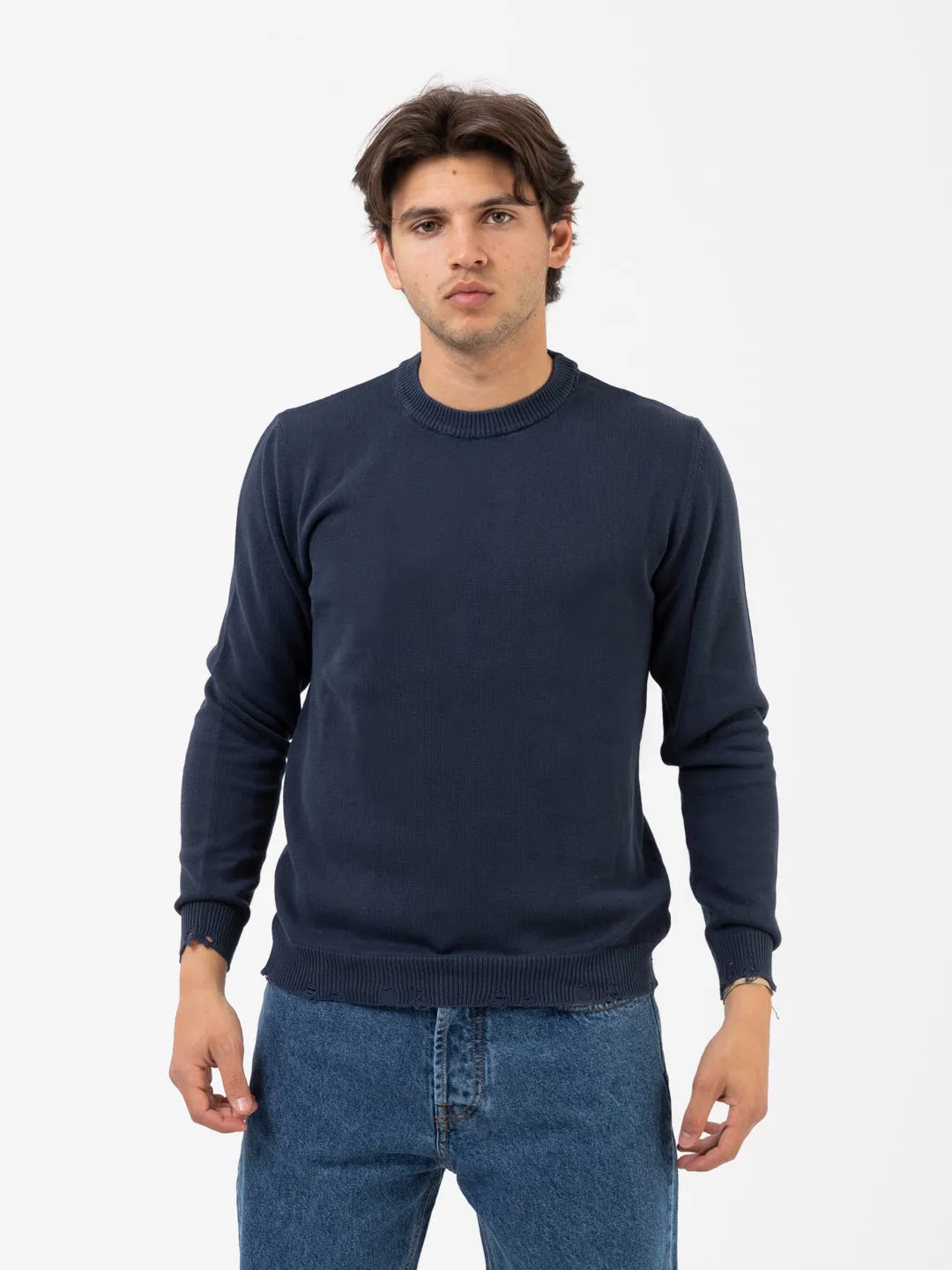 Maglia blu scuro con rotture soft old