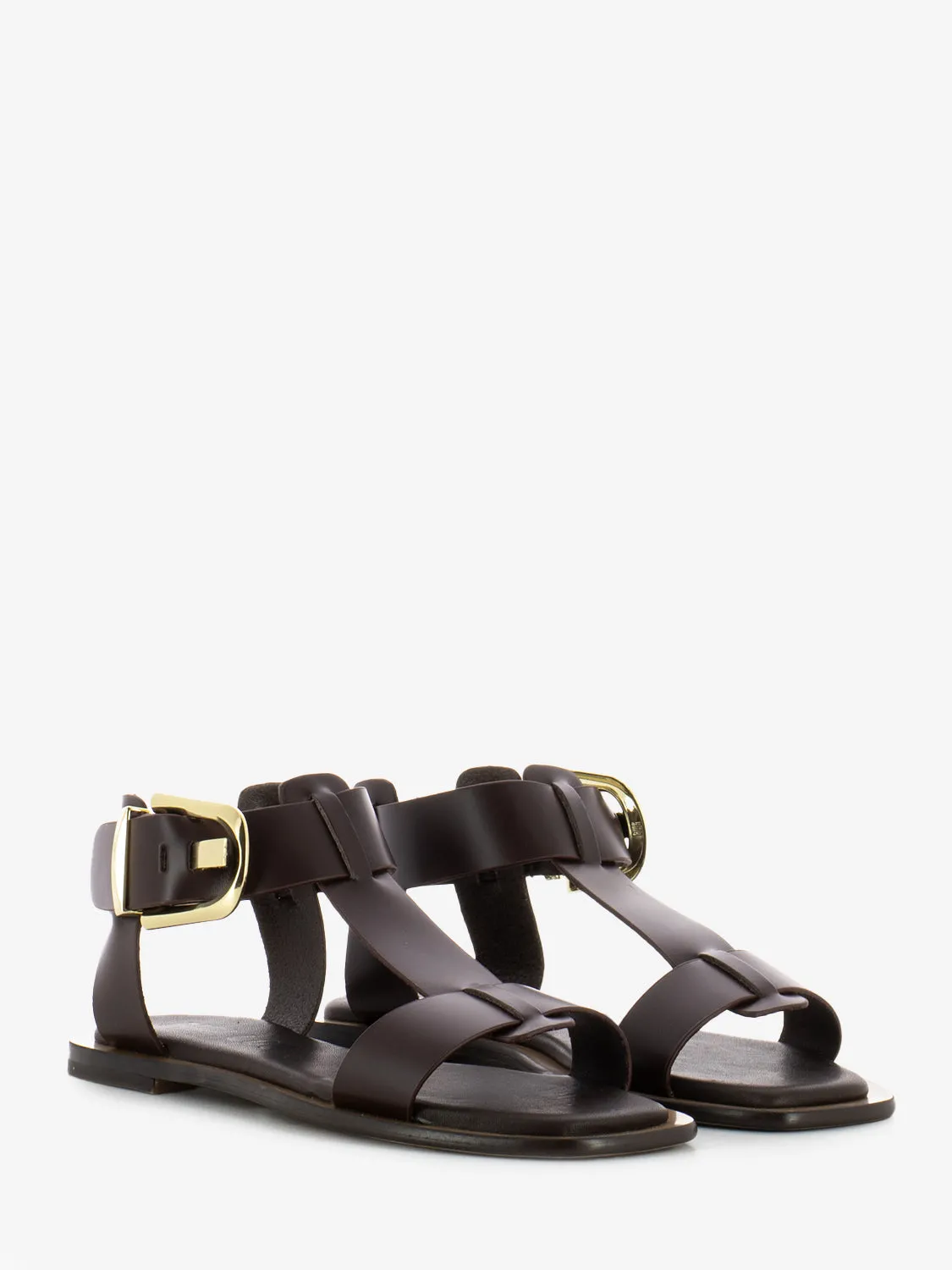 Sandali in pelle con fibbie marrone