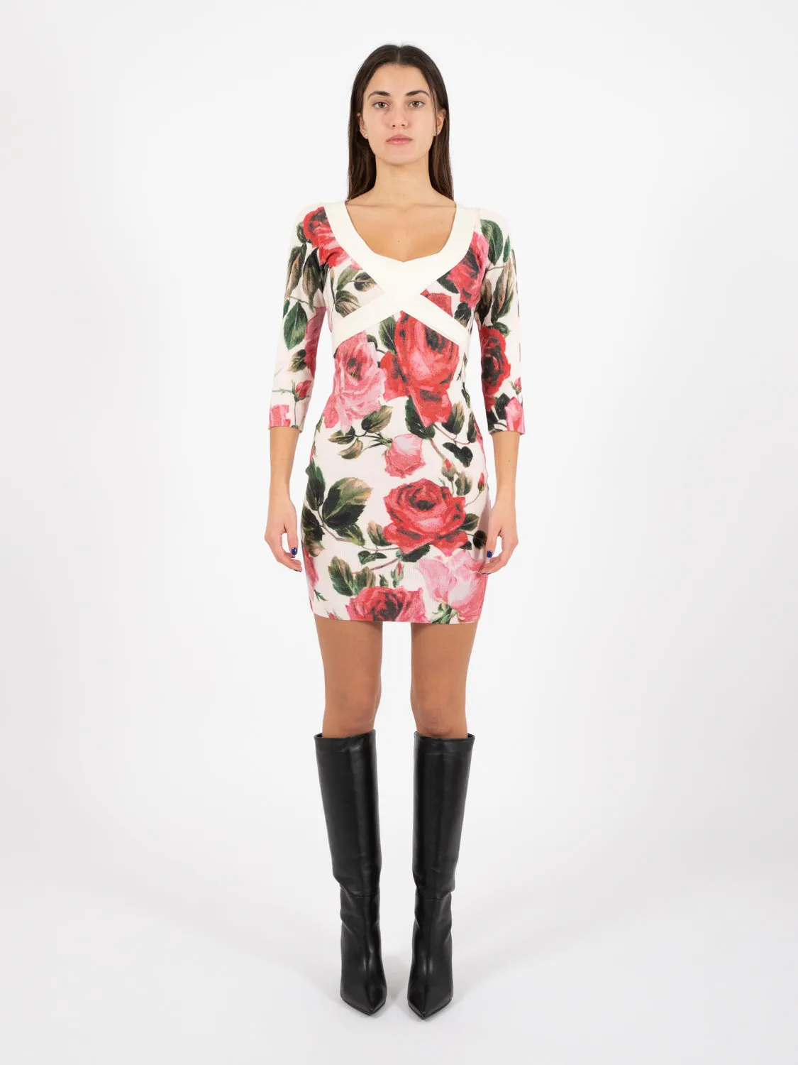 Abito Deep Roses crema / rosso