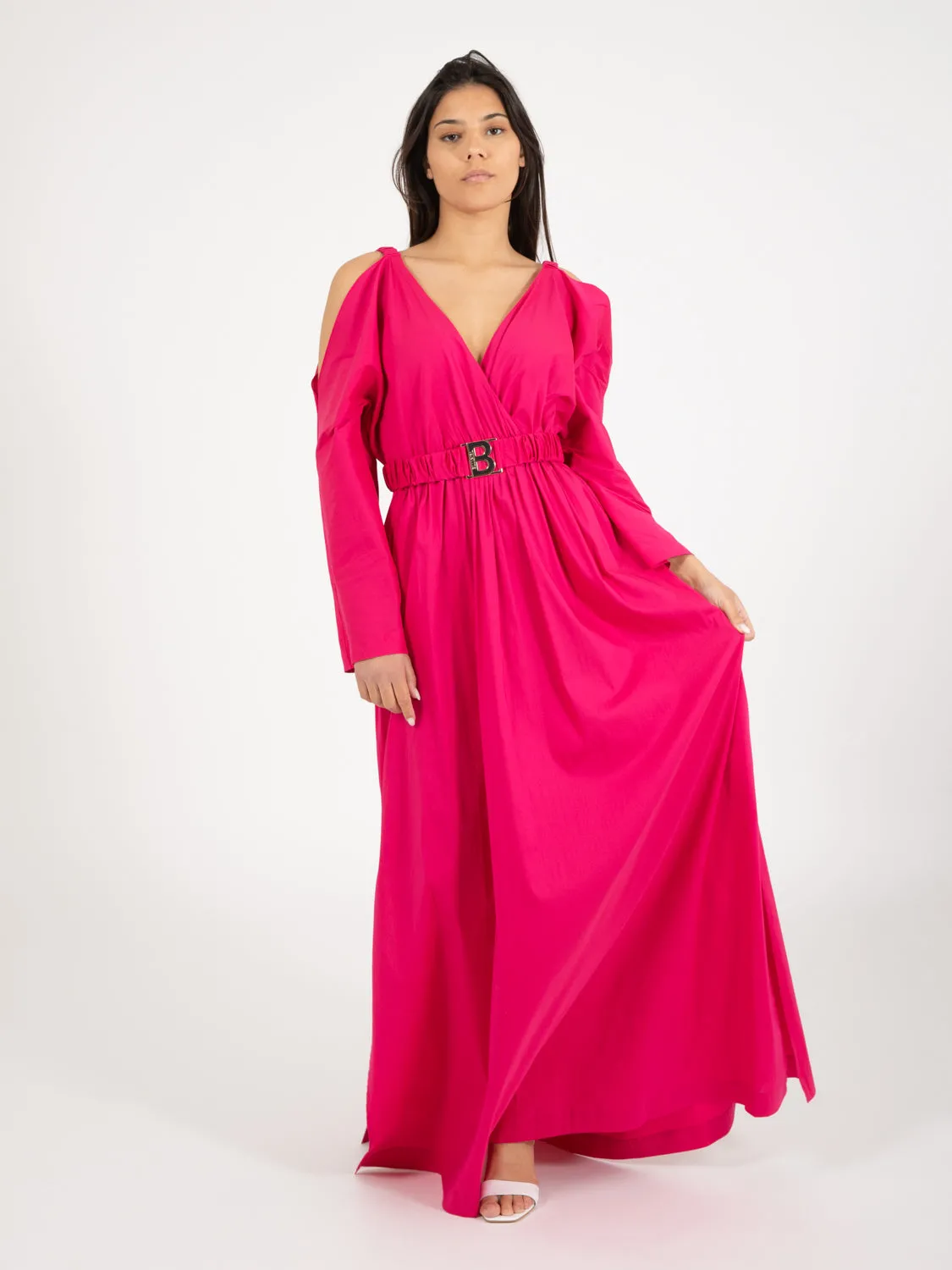 Abito lungo con cintura deep pink