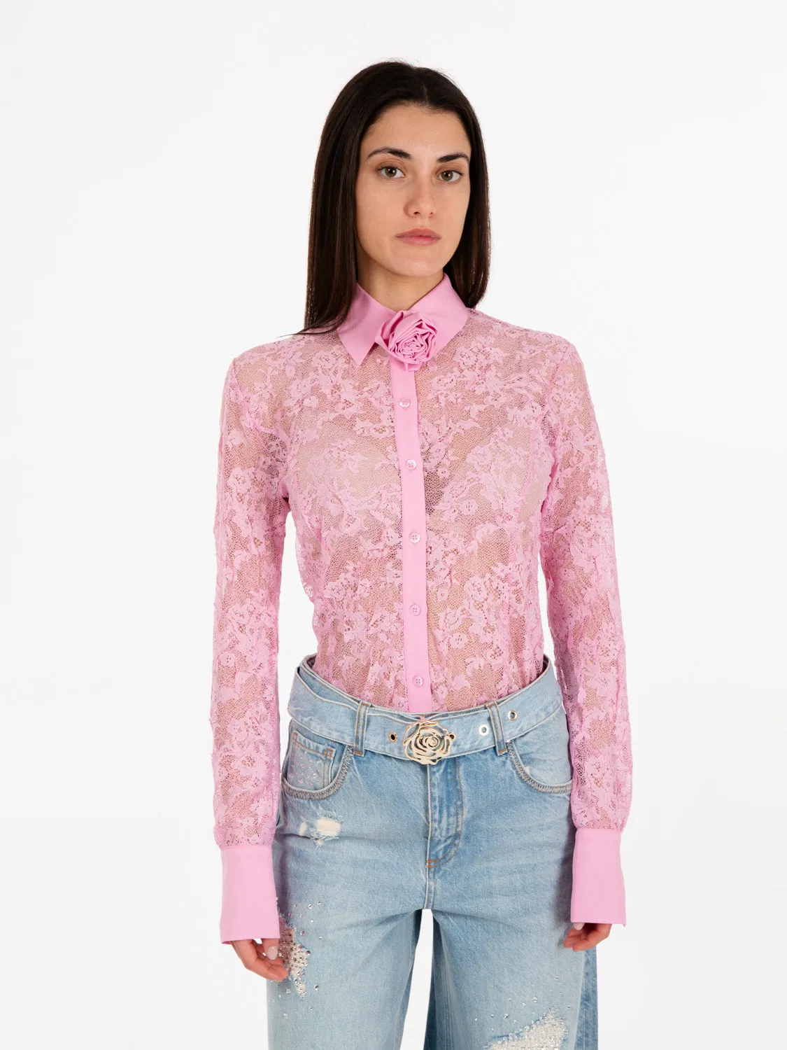 Camicia in pizzo con ciondolo lavender