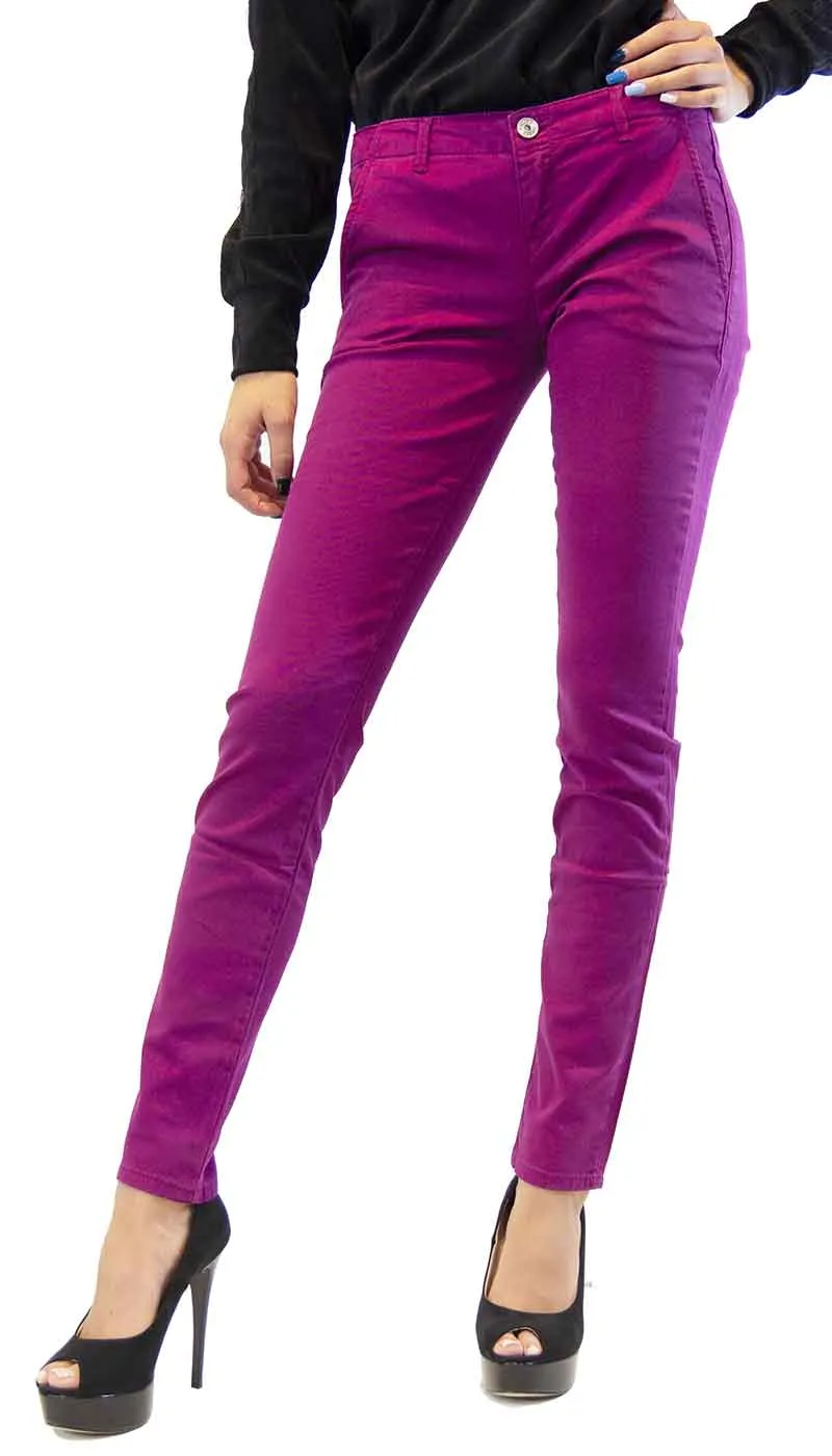 Blugirl Folies Pantalone donna viola in cotone a sigaretta.