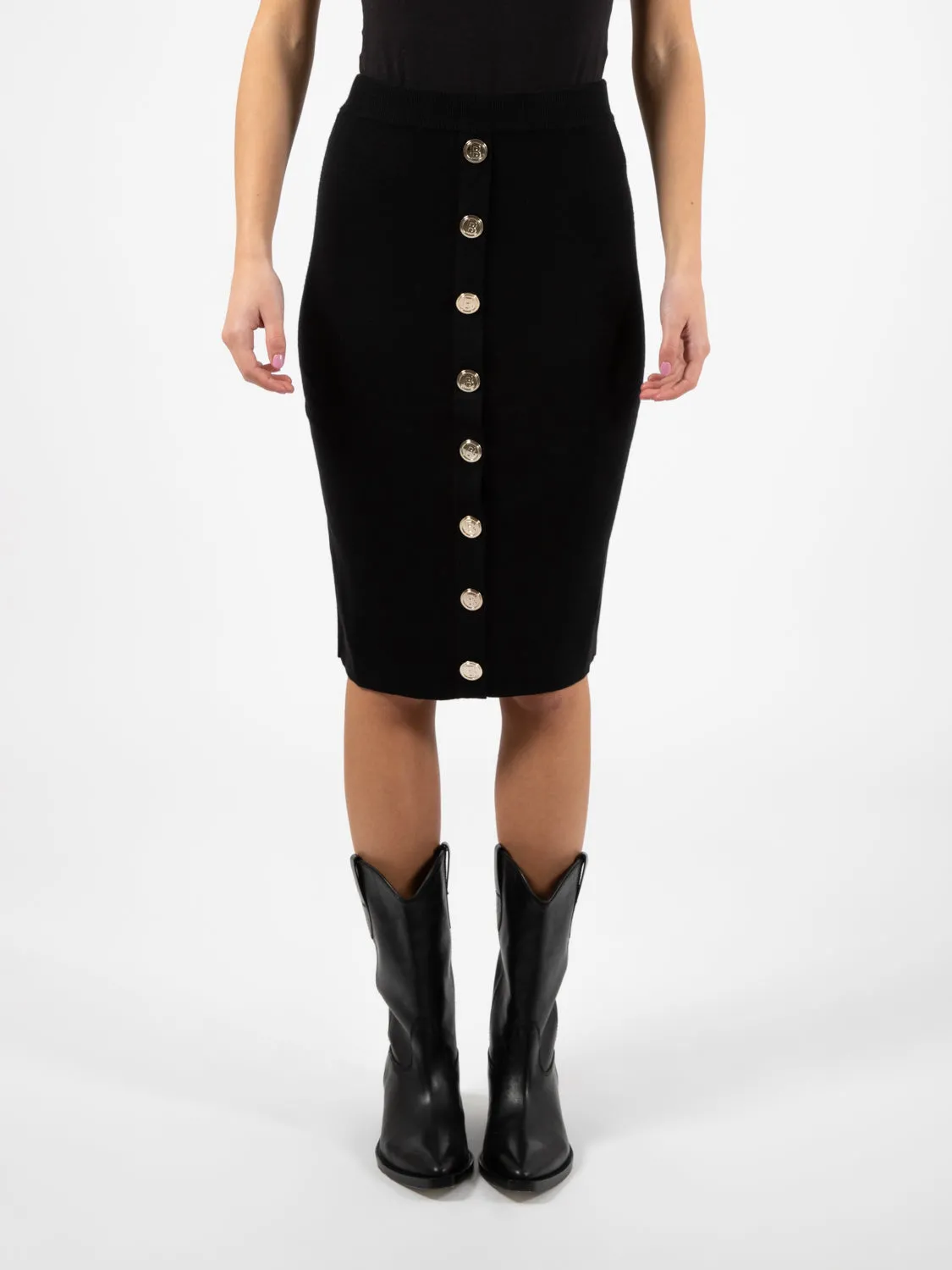 Gonna in maglia con bottoni nera