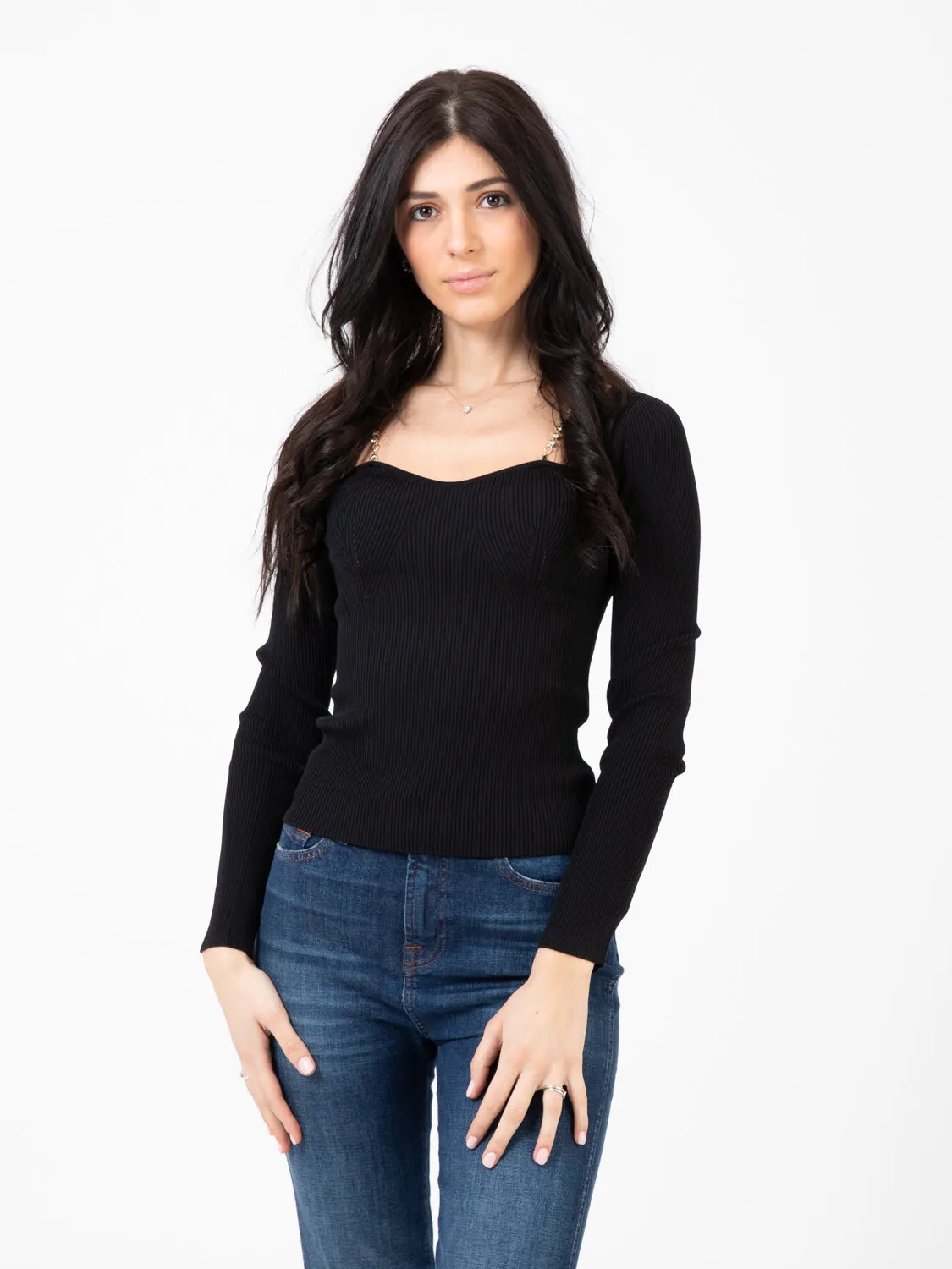 Top maglia manica lunga nero