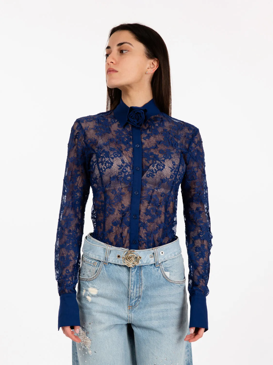 Camicia in pizzo con ciondolo ink blue