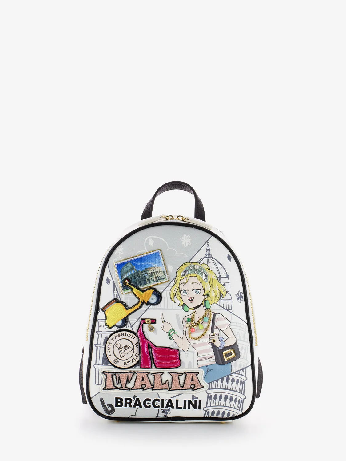 Zaino Cartoline Italia con applicazioni bianco