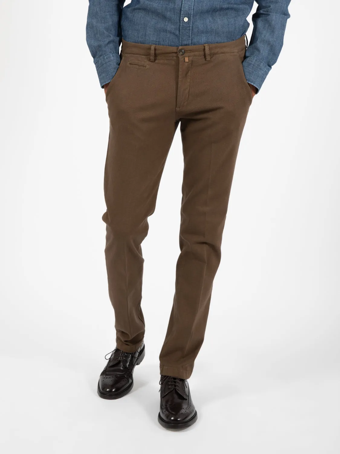 Pantalone in cotone operato tabacco