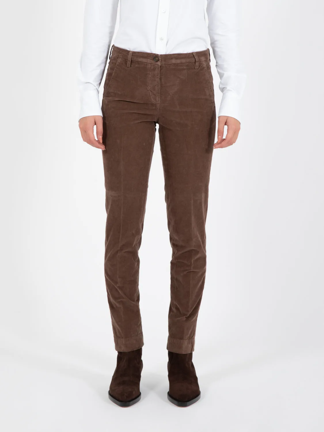 Pantaloni chino Nicole velluto marrone