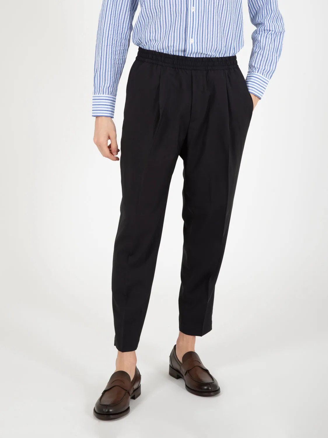 Pantaloni over cotone e lino blu