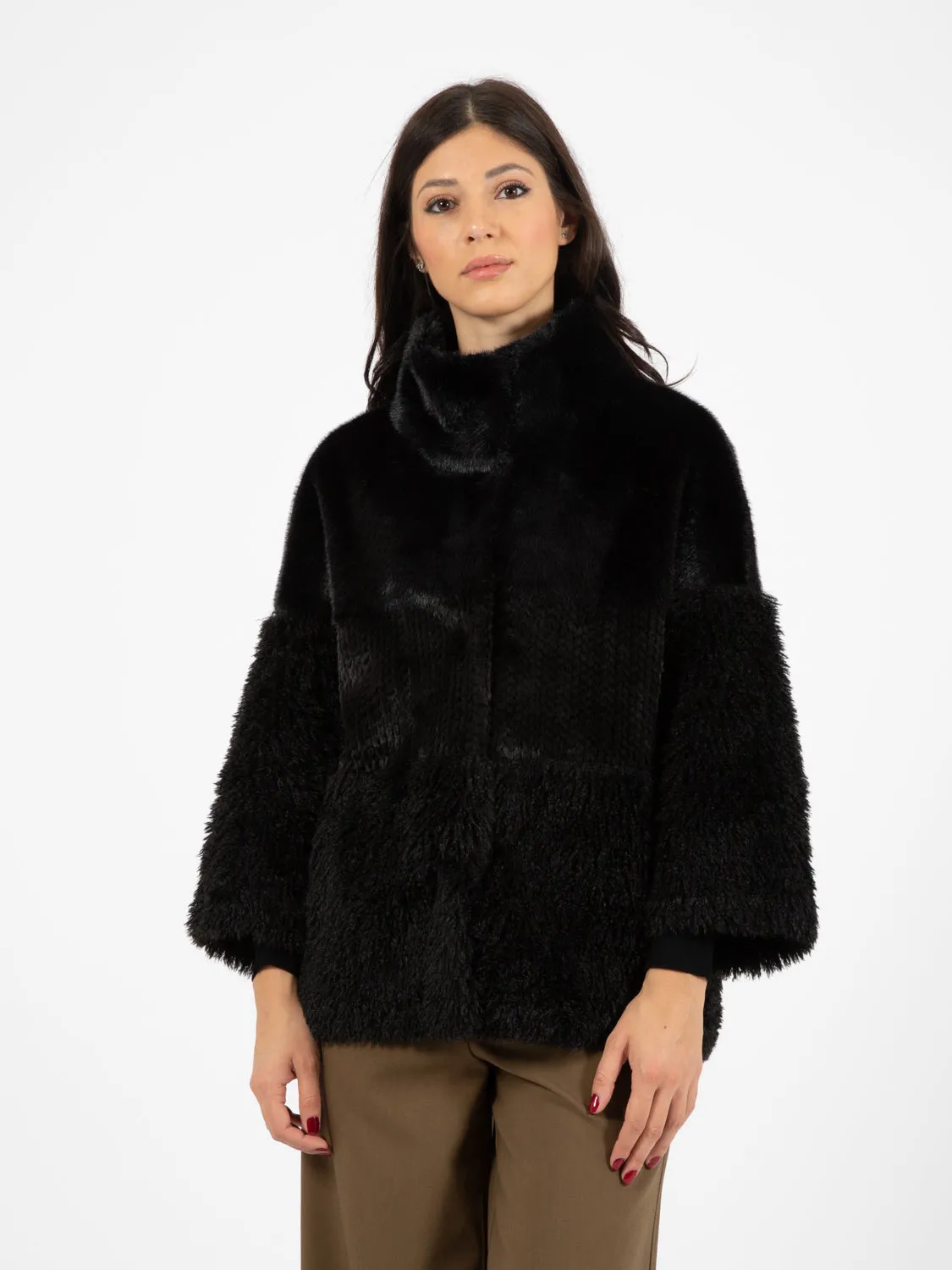 Bomber fake fur nero