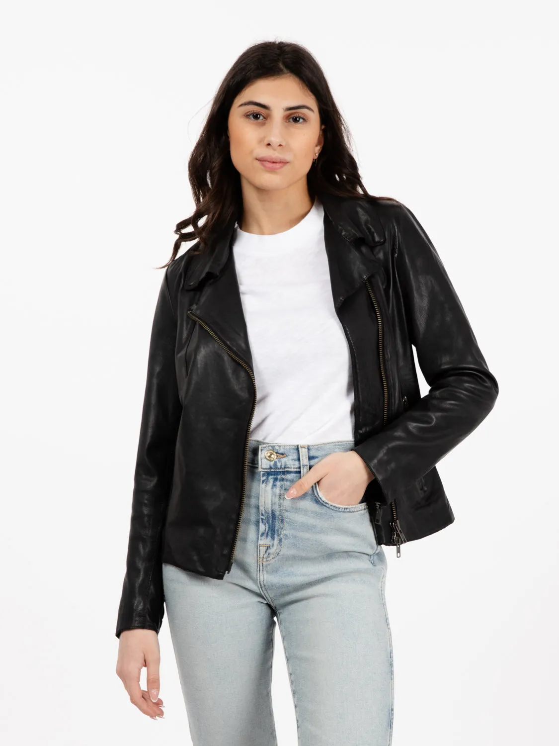 Chiodo biker in pelle nero