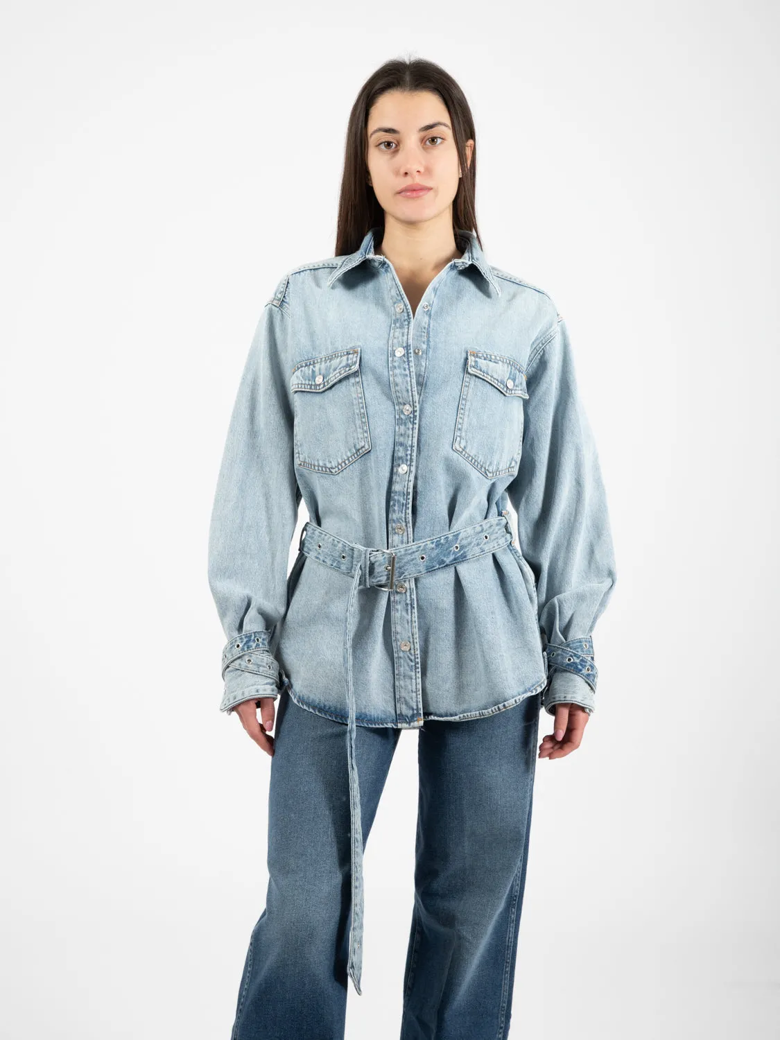 Belted overshirt unwind light blue