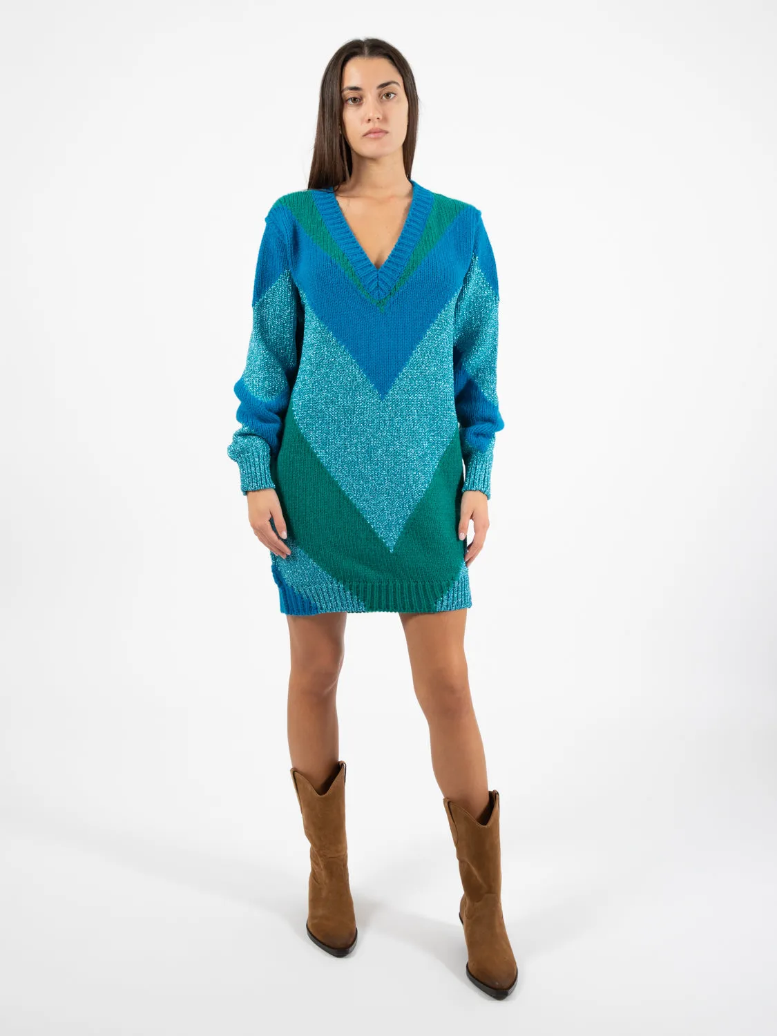 Abito a fantasia con filo lurex cobalto