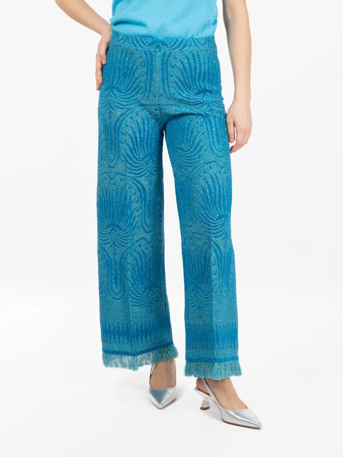 Pantalone wide frange blu