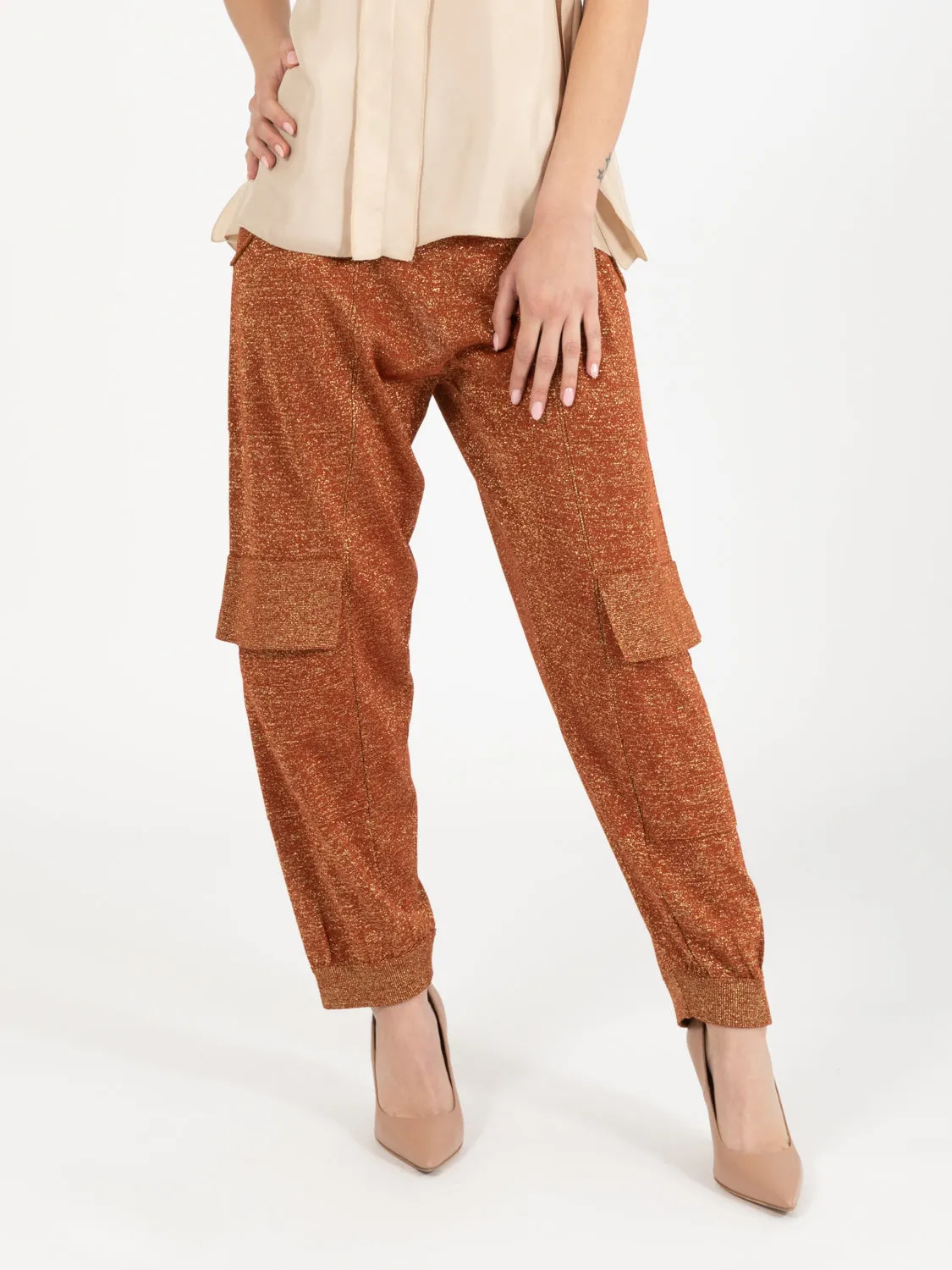 Pantaloni cargo lurex cotto