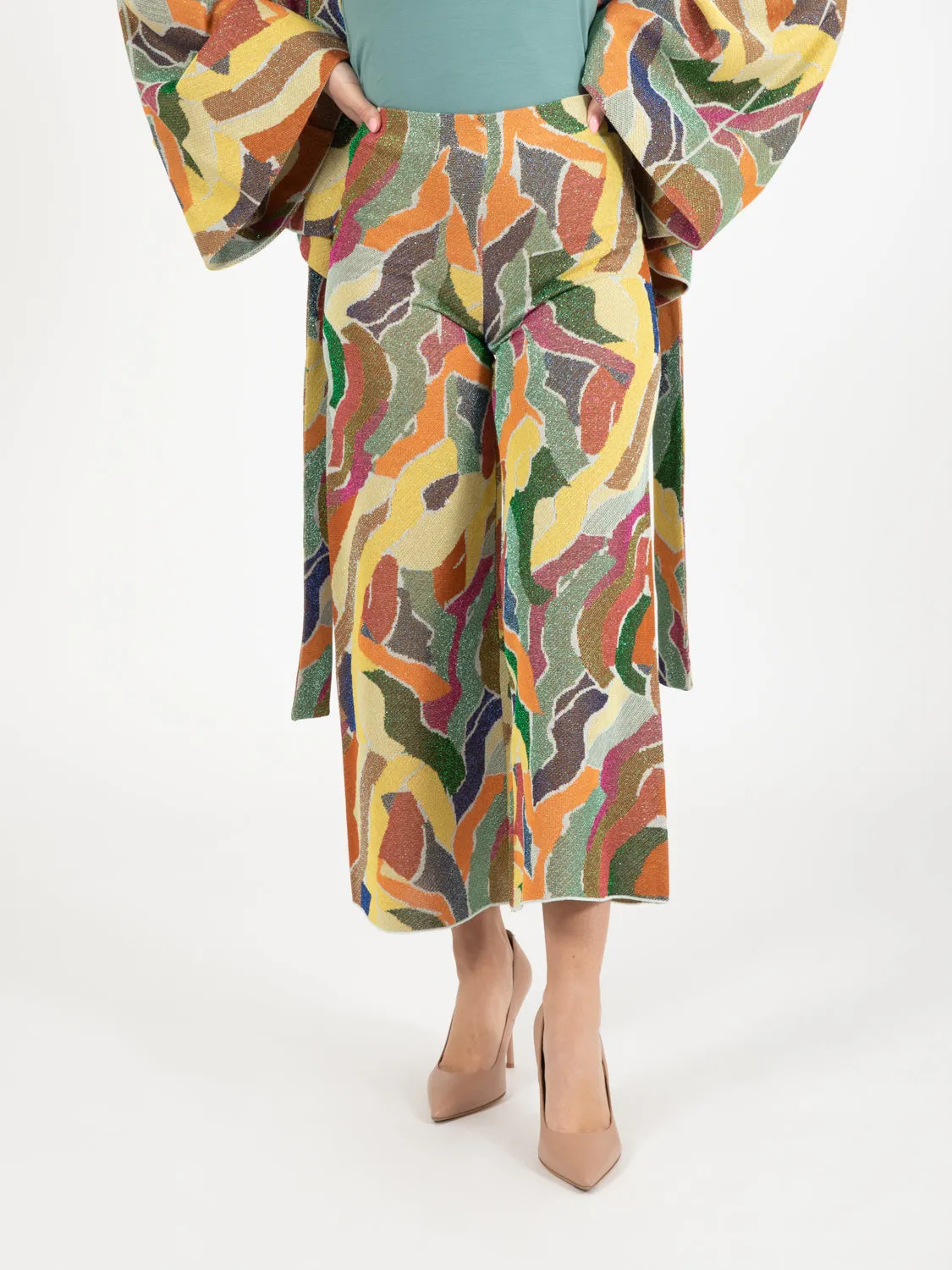 Pantaloni crop jacquard lurex