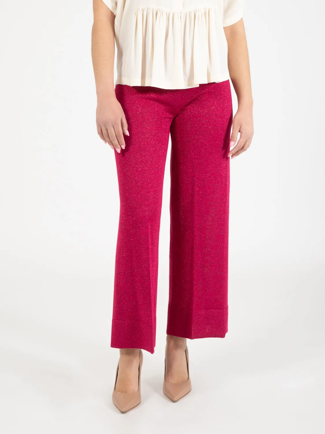 Pantaloni crop lurex peonia
