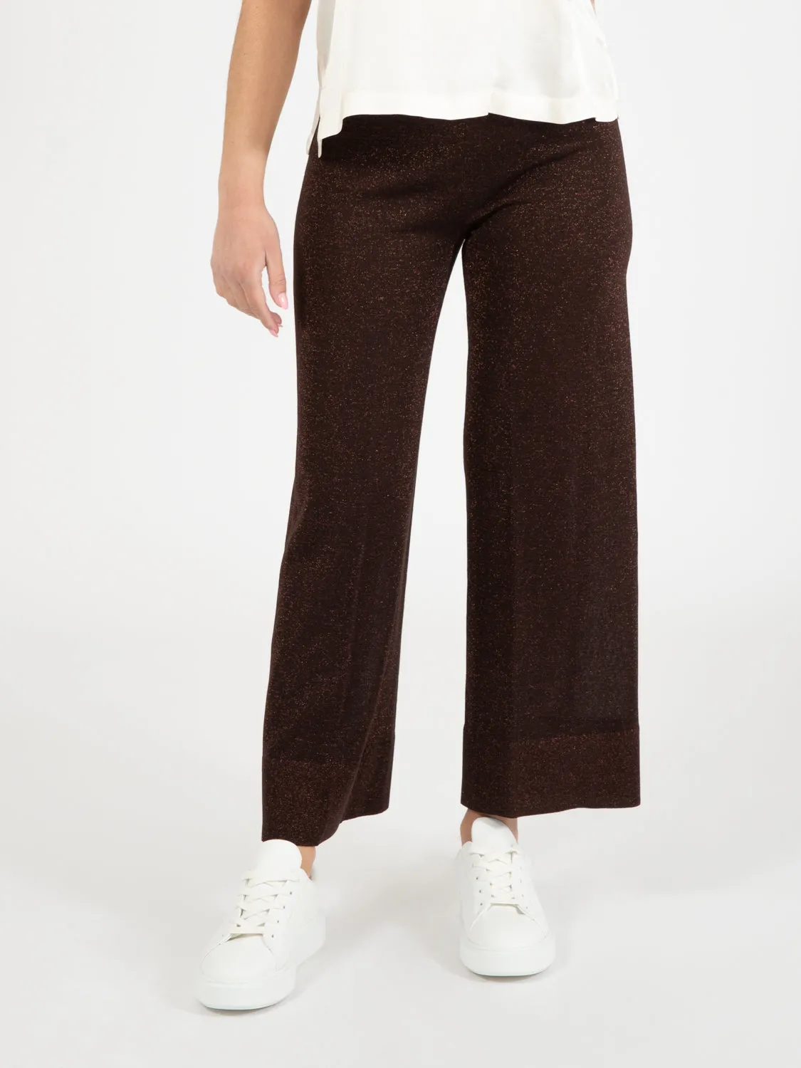 Pantaloni crop lurex terra bruciata