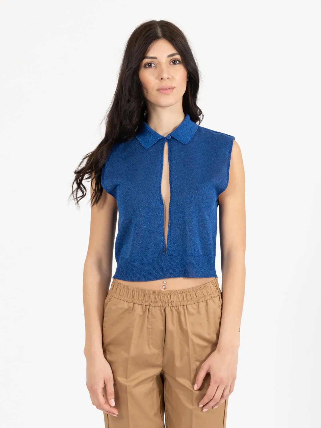 Polo in misto viscosa lurex sport