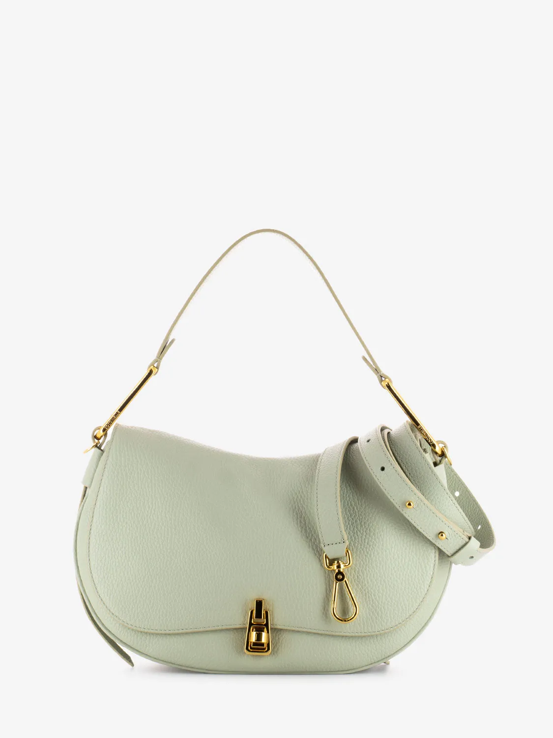 Borsa a spalla grained leather celadon green