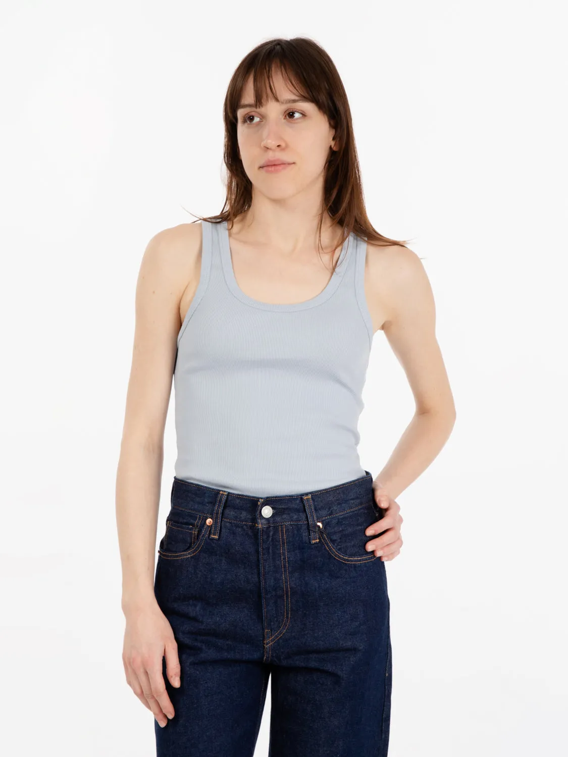 W Organic Rib Tank top powder blue